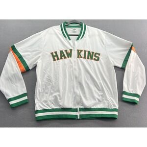 Stranger Things Hawkins Baseball Bomber Jacket White Green Orange XL